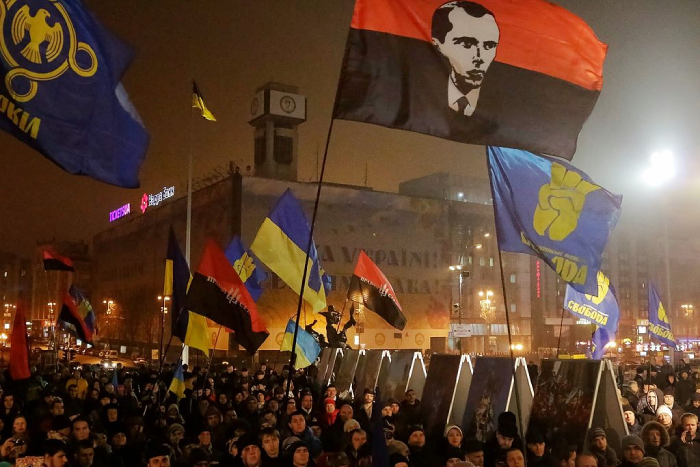 History of Ukraine’s Nazi Connection.  =2015 march in Kiev to celebrate the birt...