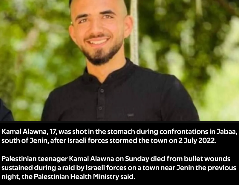 Israeli forces kill Palestinian teenager during Jenin raid.
 Kamal Alawna’s deat...