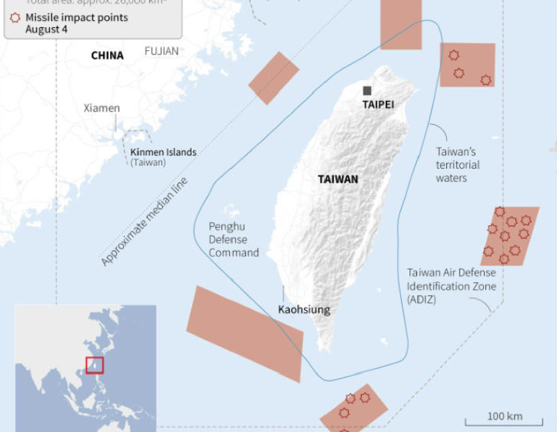 China started military drills around the island on Thursday, firing multiple mis...