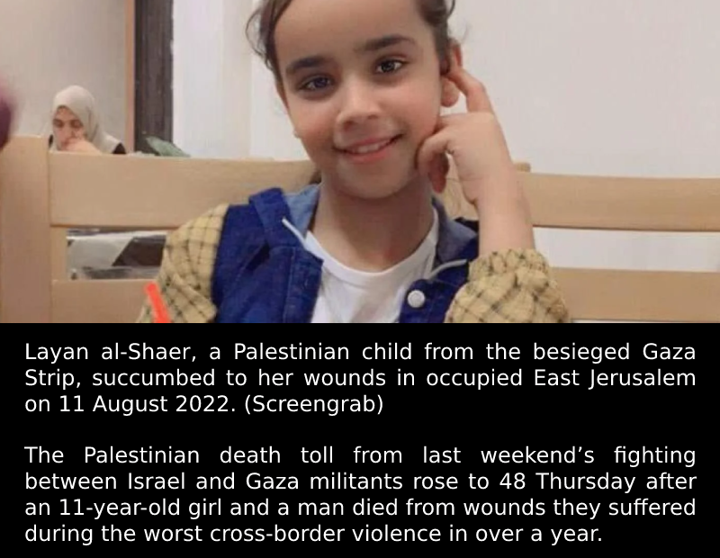Israel-Gaza: Palestinian girl dies from wounds sustained in bombing.
 Layan al-S...