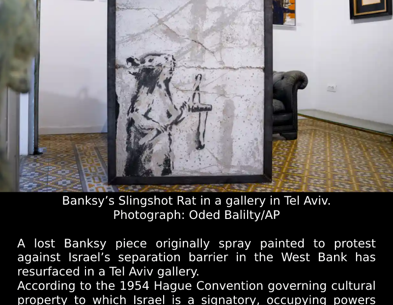 Lost Banksy protest painting sprayed in West Bank resurfaces in Tel Aviv gallery...