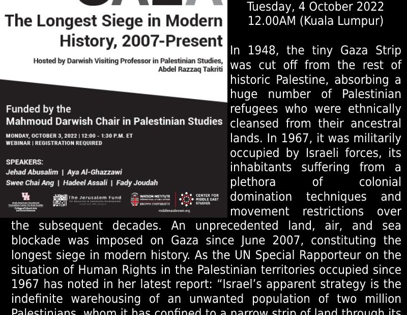 WEBINAR! 
 Gaza: The Longest Siege in Modern History – 2007 to the Present
 Regi...