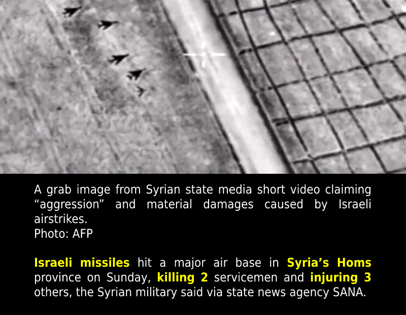 Syria: Israel strikes air base in Homs, killing two soldiers, says state media.
...