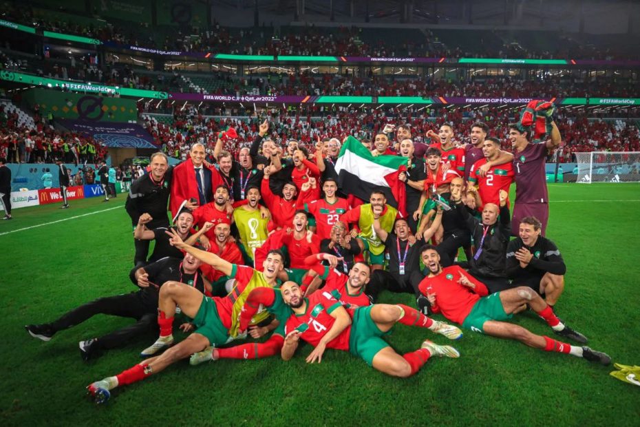 Congratulations! Moroccan football team flying Palestine flag during celebration...