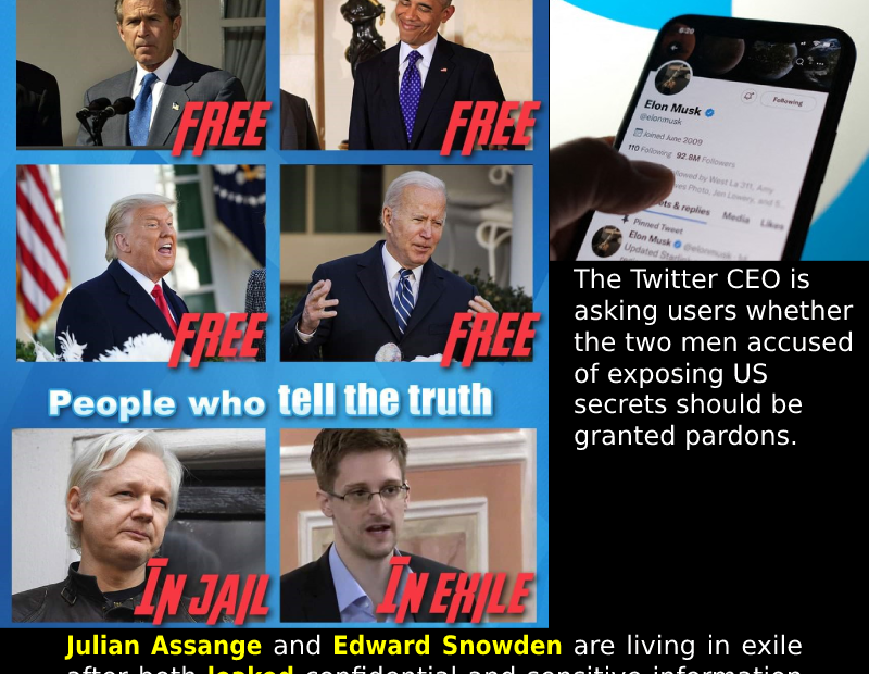 Musk launches poll on Snowden and Assange.
 READ: 
 #CriminaliseWar #EnergisePea...